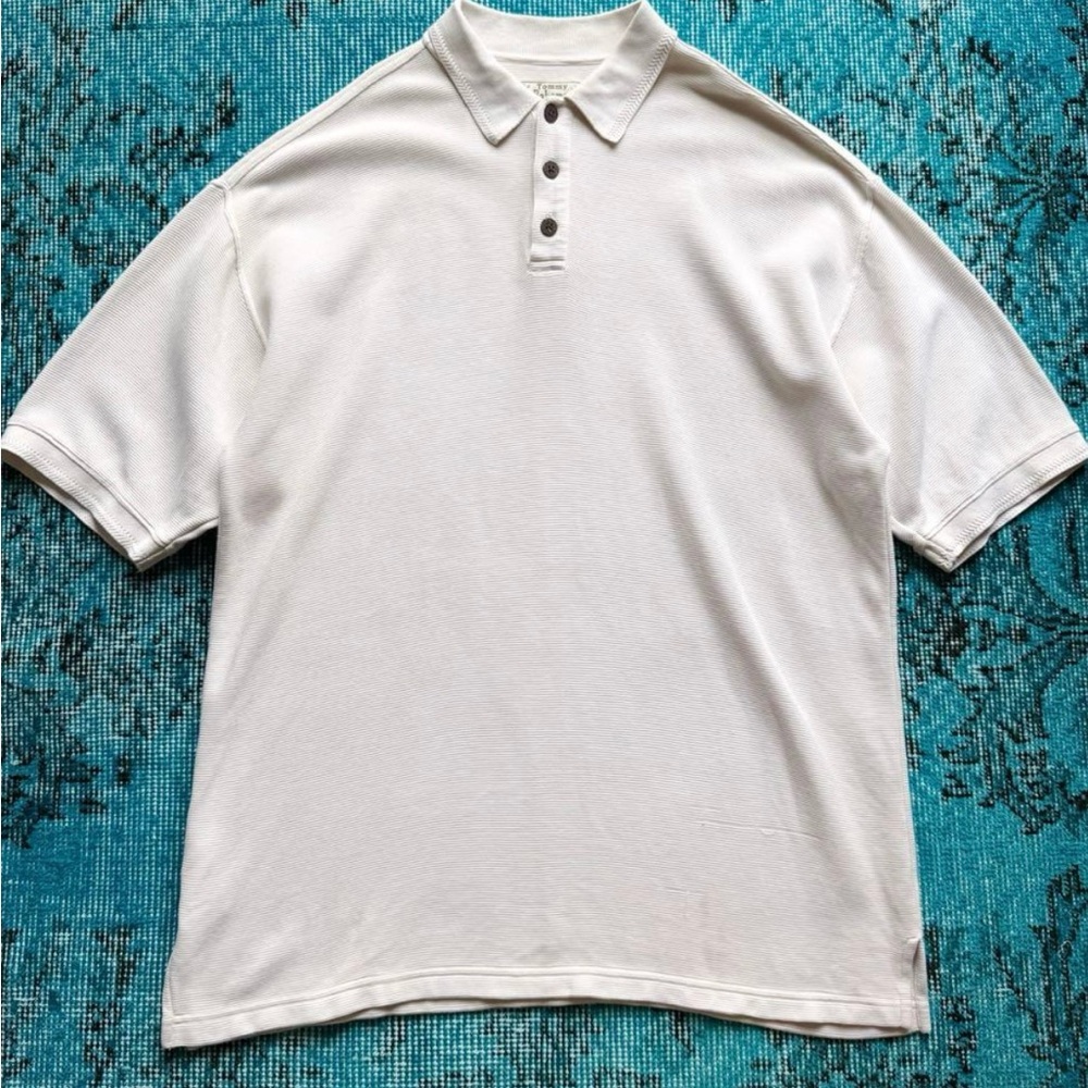 Tommy Bahama Men’s vintage Cream Ribbed Polo with Brown Buttons size L